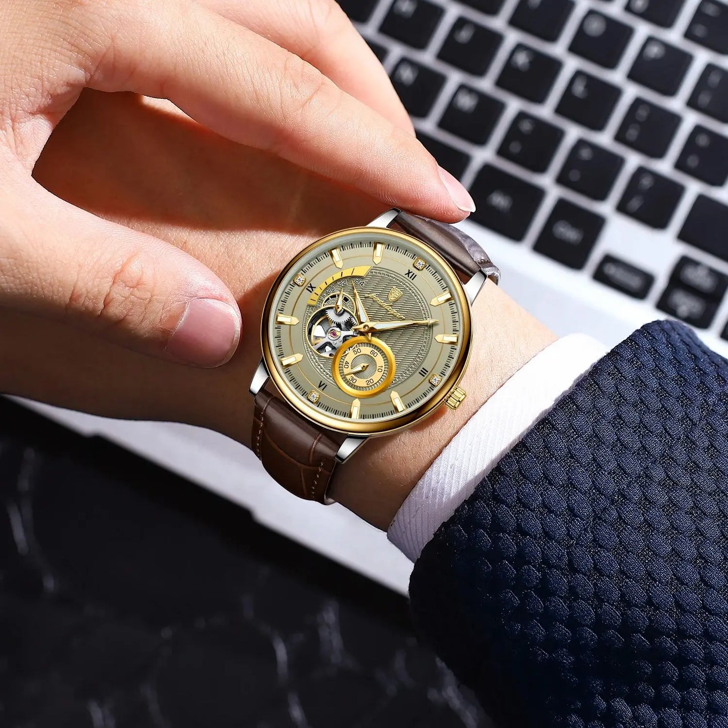 Sports Luxury Men Clock Waterproof Luminous Man Watch Hollow Tourbillon Automatic Mechanical Leather Men'S Watches Male
