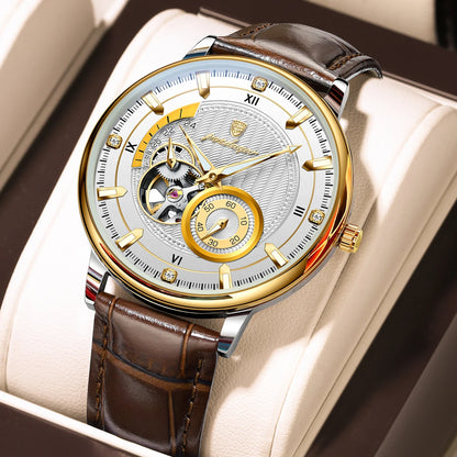 Sports Luxury Men Clock Waterproof Luminous Man Watch Hollow Tourbillon Automatic Mechanical Leather Men'S Watches Male