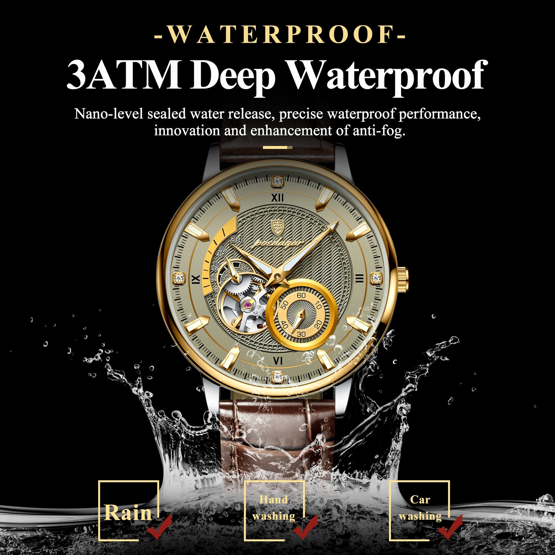 Sports Luxury Men Clock Waterproof Luminous Man Watch Hollow Tourbillon Automatic Mechanical Leather Men'S Watches Male