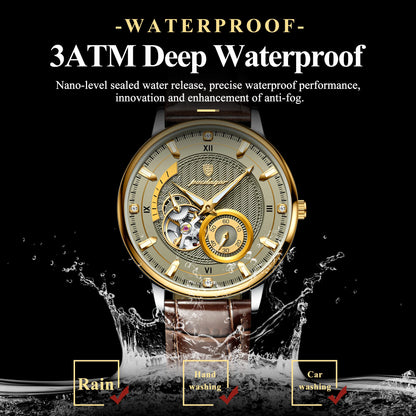 Sports Luxury Men Clock Waterproof Luminous Man Watch Hollow Tourbillon Automatic Mechanical Leather Men'S Watches Male