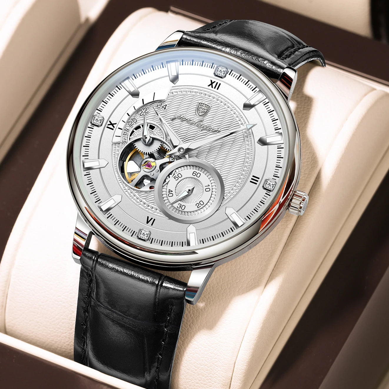 Sports Luxury Men Clock Waterproof Luminous Man Watch Hollow Tourbillon Automatic Mechanical Leather Men'S Watches Male