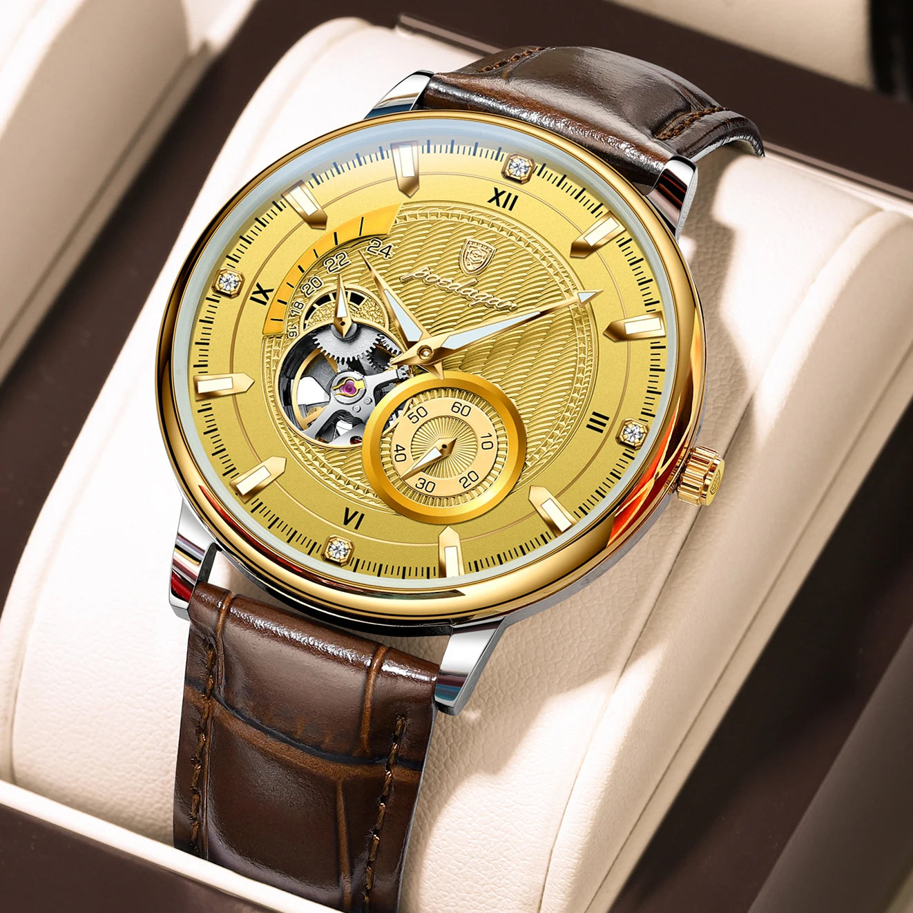 Sports Luxury Men Clock Waterproof Luminous Man Watch Hollow Tourbillon Automatic Mechanical Leather Men'S Watches Male