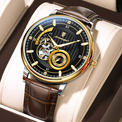 Sports Luxury Men Clock Waterproof Luminous Man Watch Hollow Tourbillon Automatic Mechanical Leather Men'S Watches Male