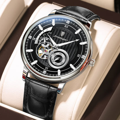 Sports Luxury Men Clock Waterproof Luminous Man Watch Hollow Tourbillon Automatic Mechanical Leather Men'S Watches Male