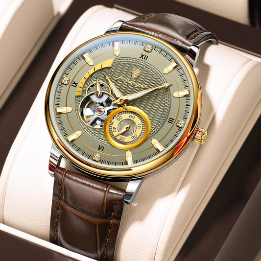 Sports Luxury Men Clock Waterproof Luminous Man Watch Hollow Tourbillon Automatic Mechanical Leather Men'S Watches Male